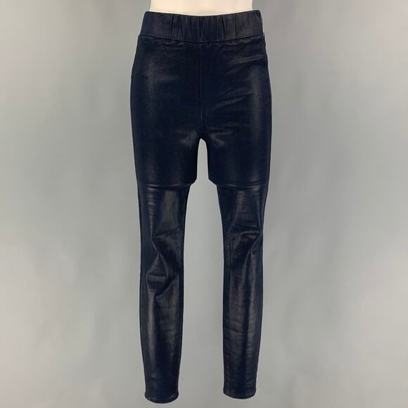 L'AGENCE Size M Navy Cotton Blend Faux Leather Elastic Waistband Leggings - Picture 1 of 3